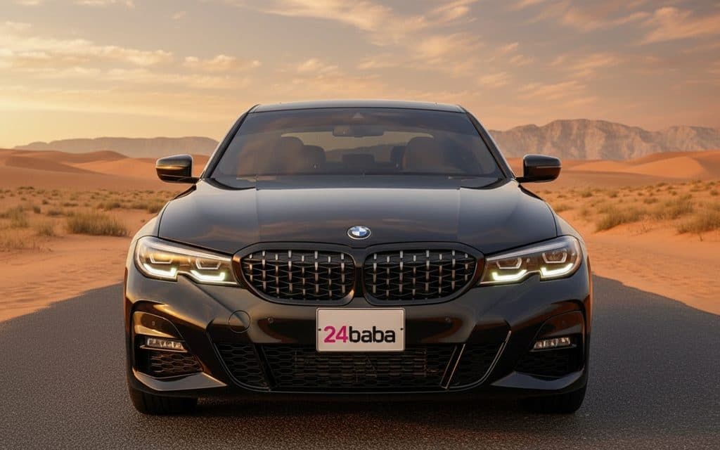 Bmw 330 2020 Black front view with headlights