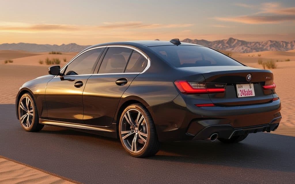 Bmw 330 2020 Black rear view showing taillights
