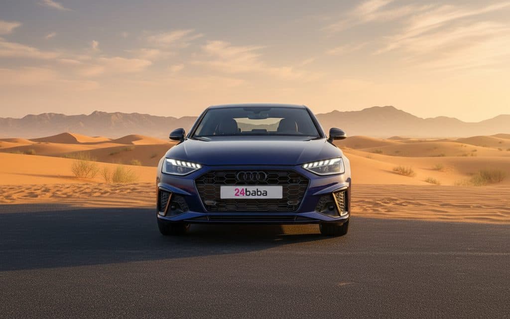 Audi A4 2024 Blue front view with headlights