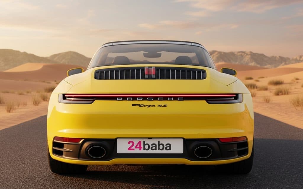 Porsche 911 2022 Yellow rear view showing taillights