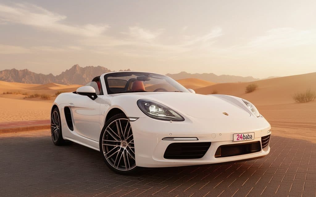 Porsche Boxster 2024 White front view with headlights
