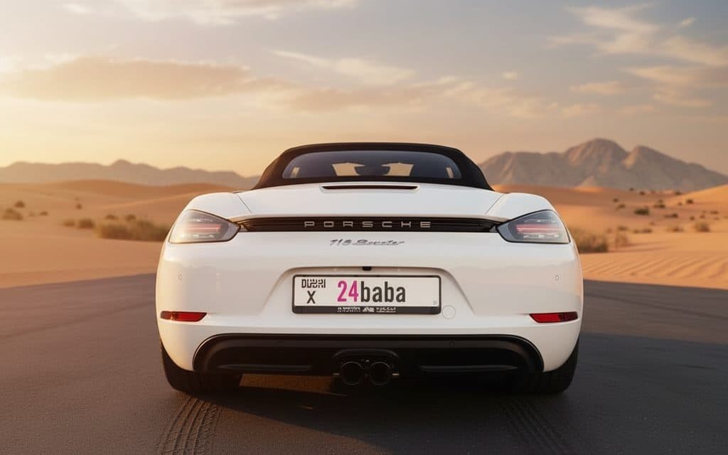 Porsche Boxster 2024 White rear view showing taillights