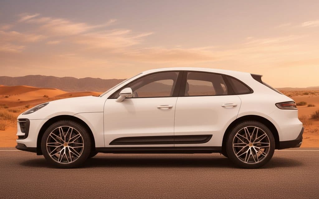 Porsche Macan 2024 White side profile