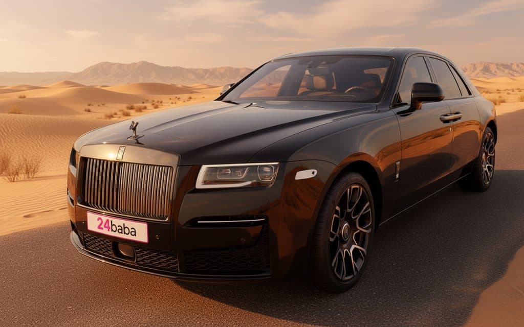 RollsRoyce Ghost 2024 Black front view with headlights