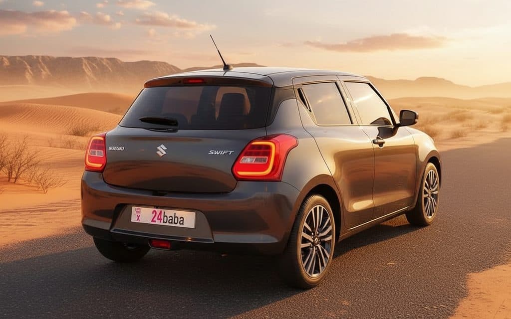 Suzuki Swift 2022 Grey rear view showing taillights – rental in Dubai