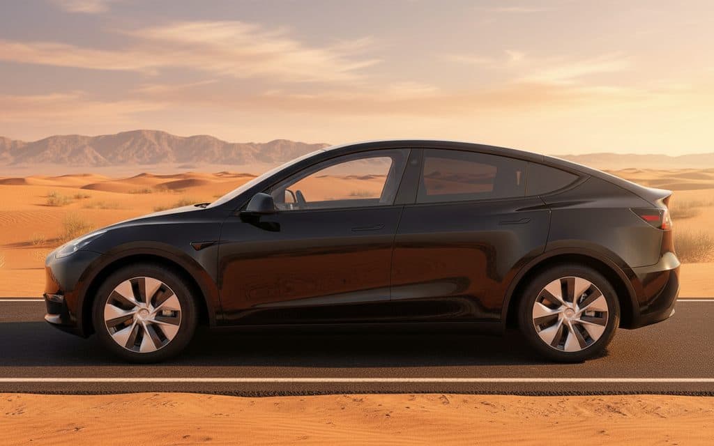 Tesla ModelY 2023 Black side profile – rental in Dubai