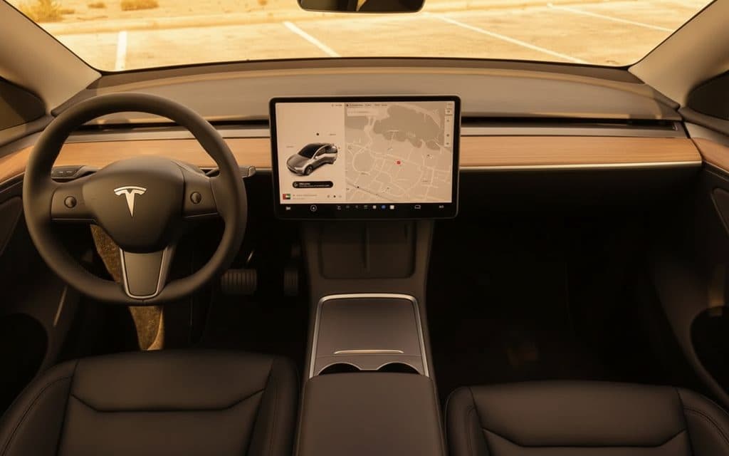 Tesla ModelY 2023 interior view showing trim – rental in Dubai