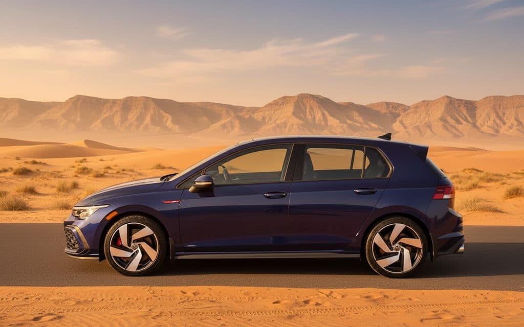 Volkswagen Golf 2023 Blue side profile – rental in Dubai