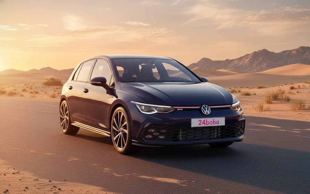 Volkswagen Golf 2023 Blue front view with headlights – rental in Dubai