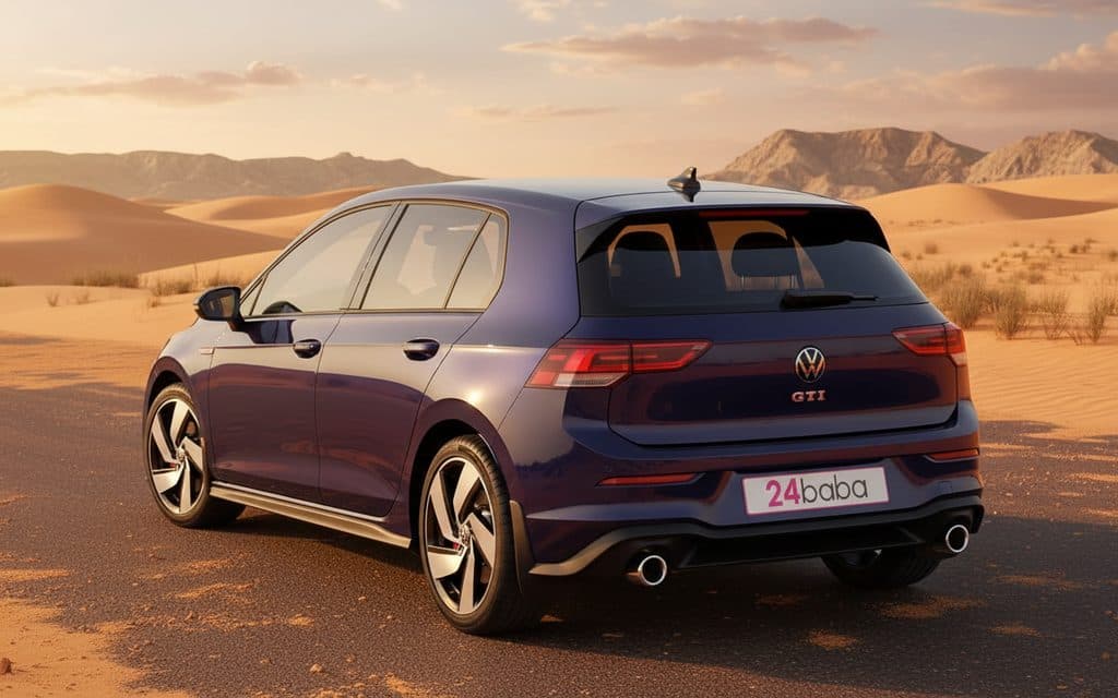 Volkswagen Golf 2023 Blue rear view showing taillights – rental in Dubai