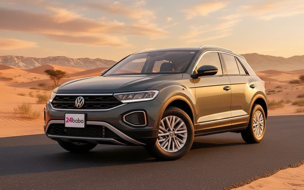 Volkswagen T Roc 2022 Dark Gray front view with headlights – rental in Dubai