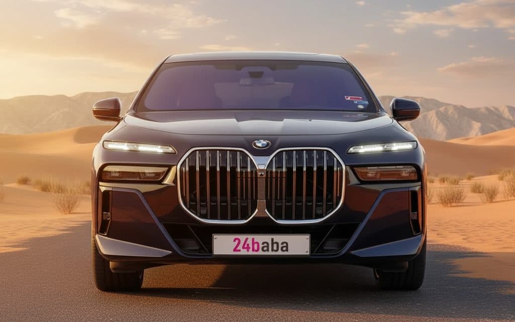 Bmw 730 2024 Black front view with headlights