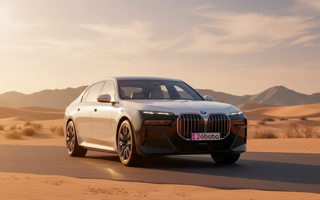 Bmw 740 2023 Black front view with headlights