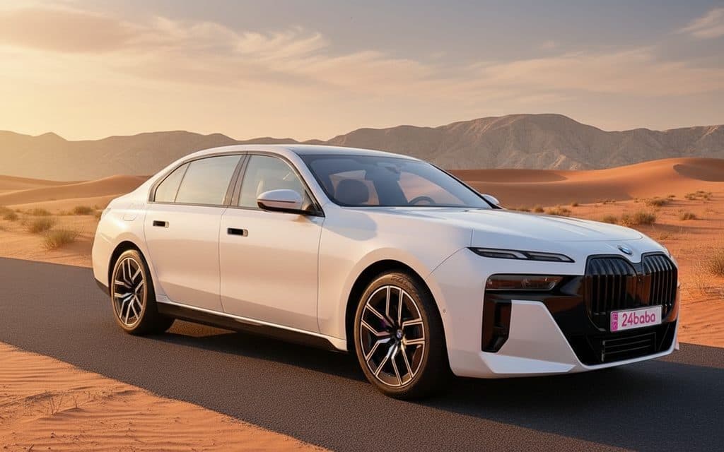 Bmw 740 2023 White rental in Dubai