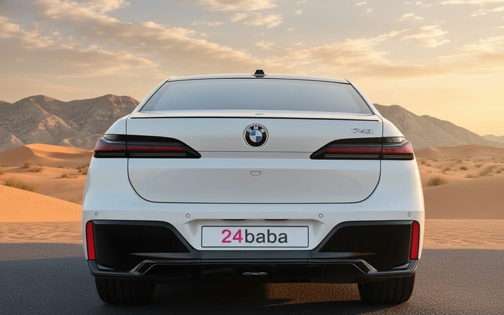 Bmw 740 2023 White rear view showing taillights