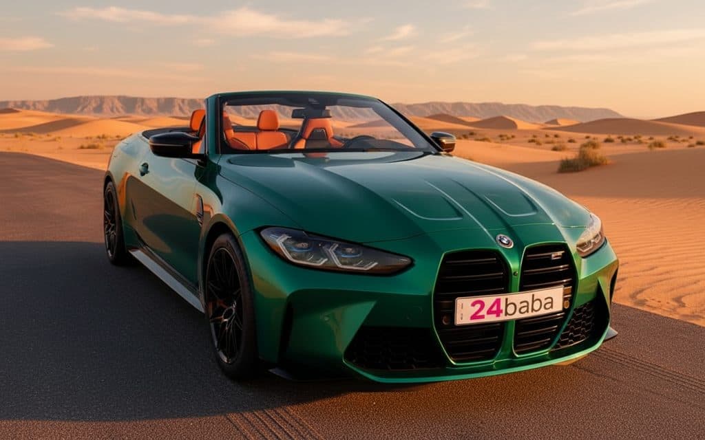 Bmw M4 2024 Green front view with headlights