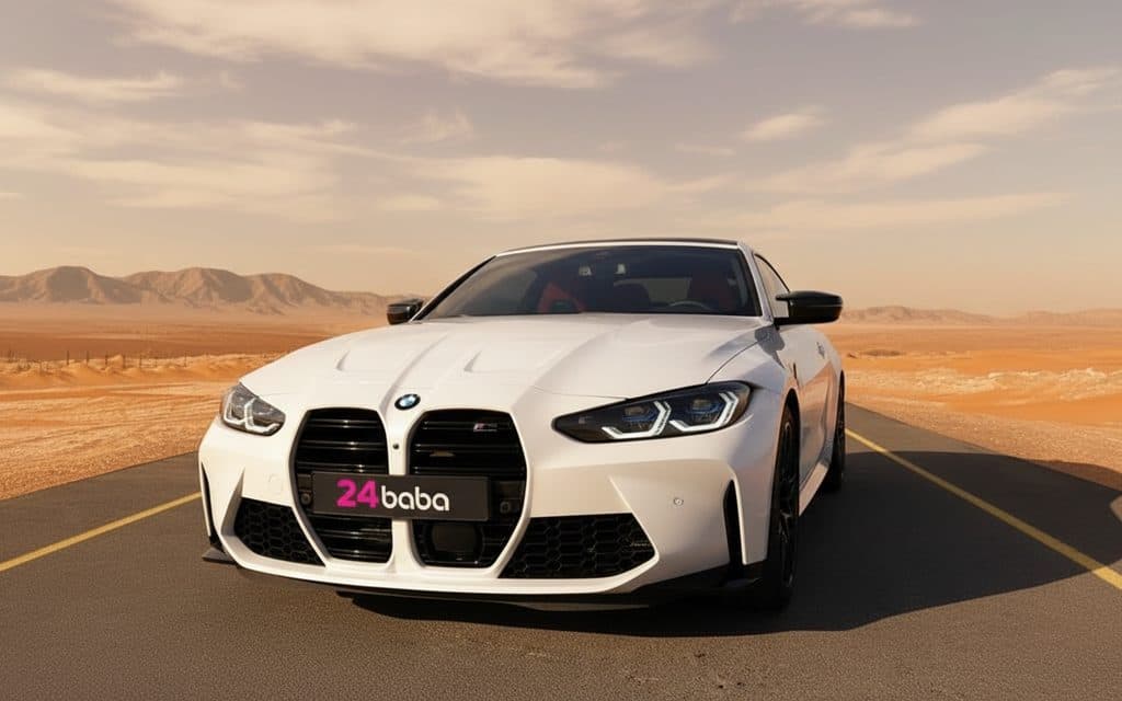 Bmw M4 2024 White front view with headlights