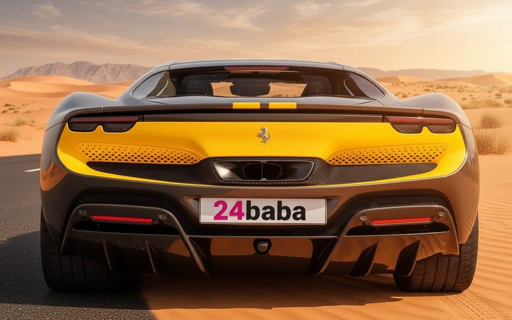 Ferrari 296 2024 Black rear view showing taillights – rental in Dubai