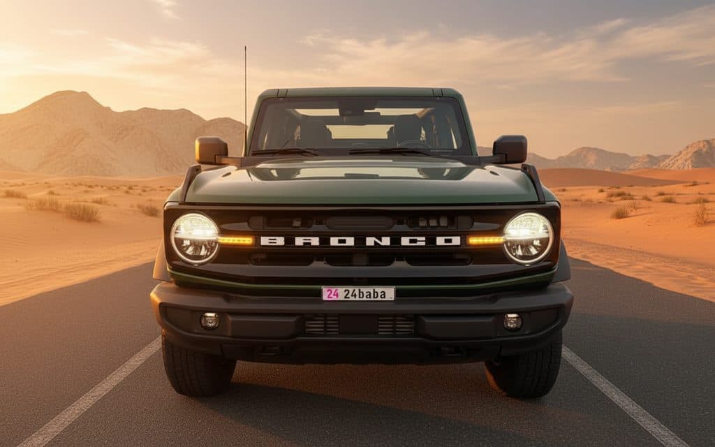 Ford Bronco 2022 Green front view with headlights – rental in Dubai