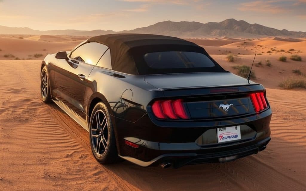 Ford Mustang 2020 Black rear view showing taillights – rental in Dubai