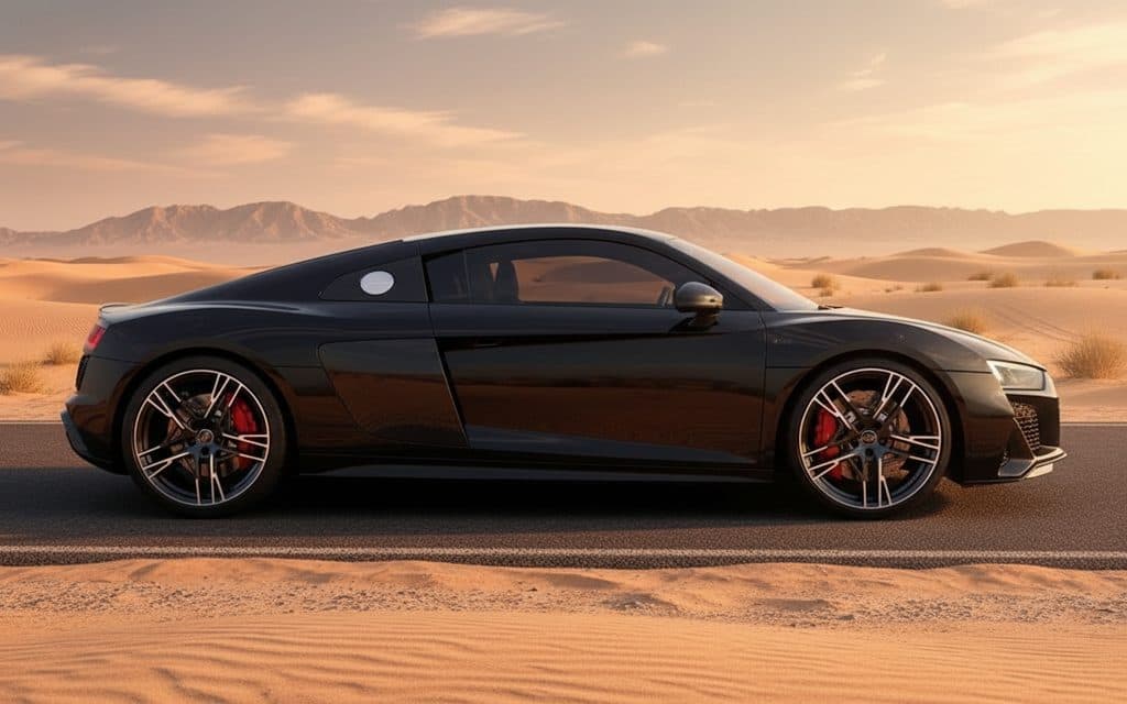 Audi R8 2023 Black side profile – rental in Dubai