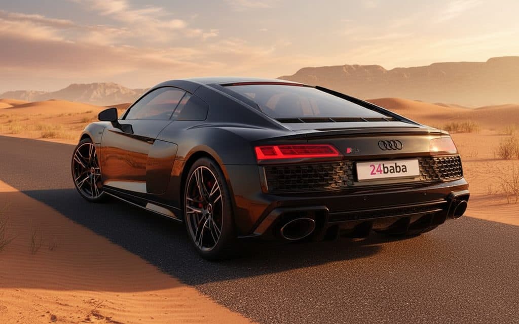 Audi R8 2023 Black rear view showing taillights – rental in Dubai