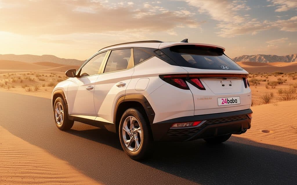 Hyundai Tucson 2022 White rear view showing taillights – rental in Dubai