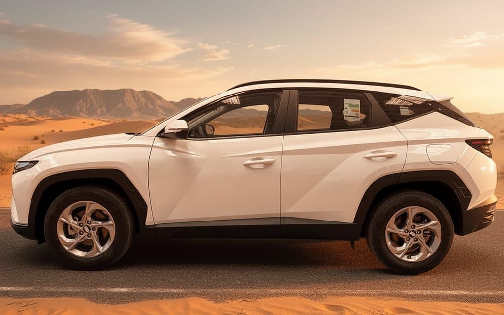 Hyundai Tucson 2022 White side profile – rental in Dubai