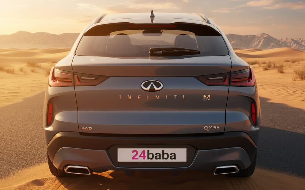 Infiniti Qx55 2023 Blue rear view showing taillights – rental in Dubai