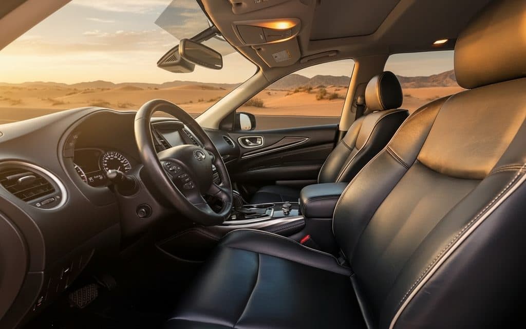 Infiniti Qx60 2021 interior view showing trim – rental in Dubai