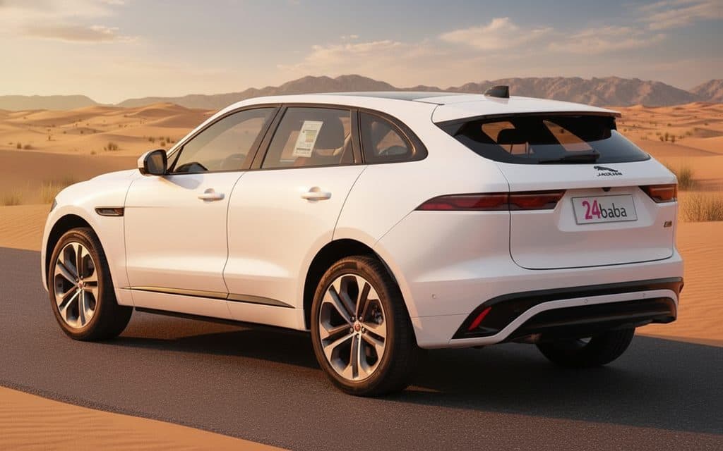 Jaguar F Pace 2025 White parked outdoor scene – rental in Dubai