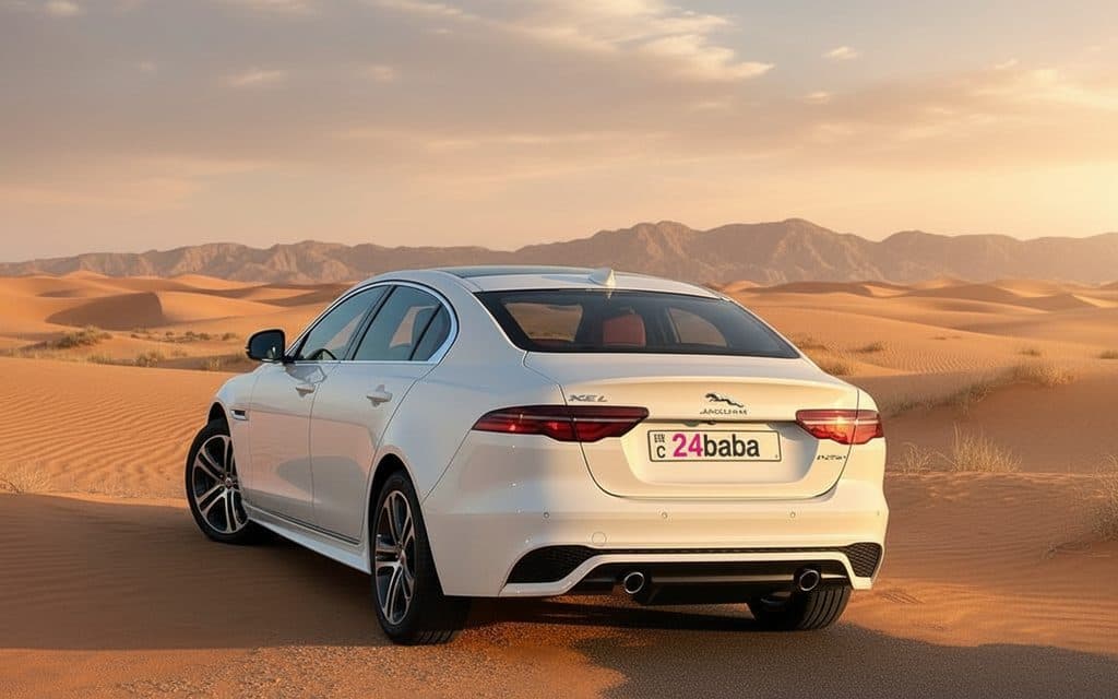 Jaguar Xe 2024 White rear view showing taillights – rental in Dubai