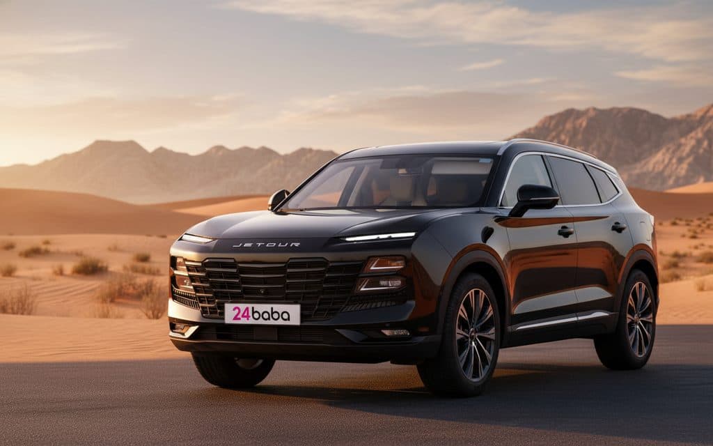 Jetour Dashing 2024 Black front view with headlights – rental in Dubai