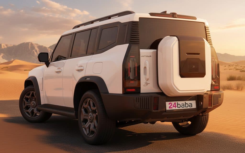 Jetour T2 2026 White rear view showing taillights – rental in Dubai