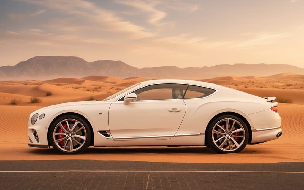 Bentley ContinentalGt Gtc 2022 White side profile – rental in Dubai