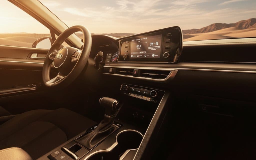 Kia K5 2021 interior view showing trim – rental in Dubai