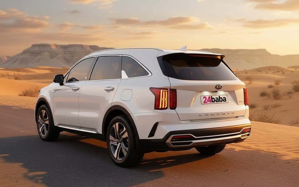 Kia Sorento 2020 White rear view showing taillights – rental in Dubai