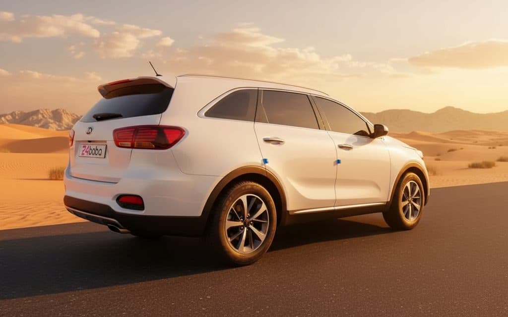 Kia Sorento 2022 White rear view showing taillights – rental in Dubai