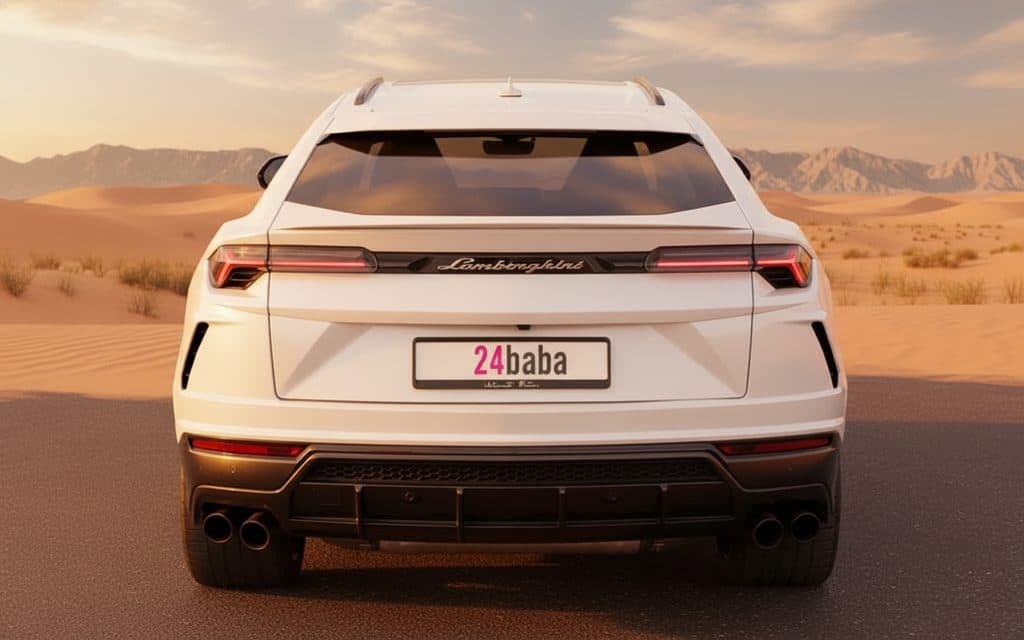 Lamborghini Urus 2022 White rear view showing taillights – rental in Dubai