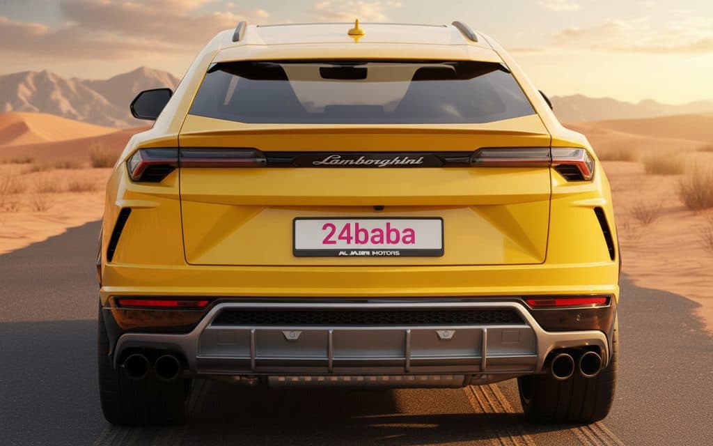 Lamborghini Urus 2023 Yellow rear view showing taillights – rental in Dubai
