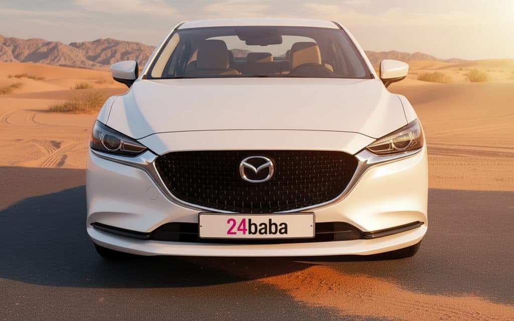 Mazda 6 2023 White front view with headlights – rental in Dubai