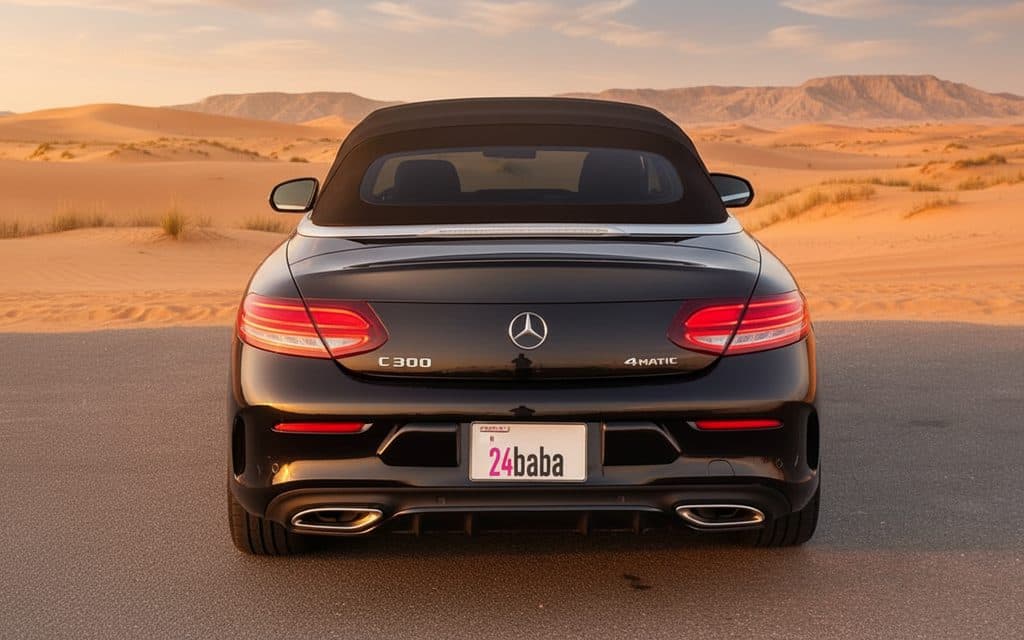 Mercedes C300 2021 Black rear view showing taillights – rental in Dubai