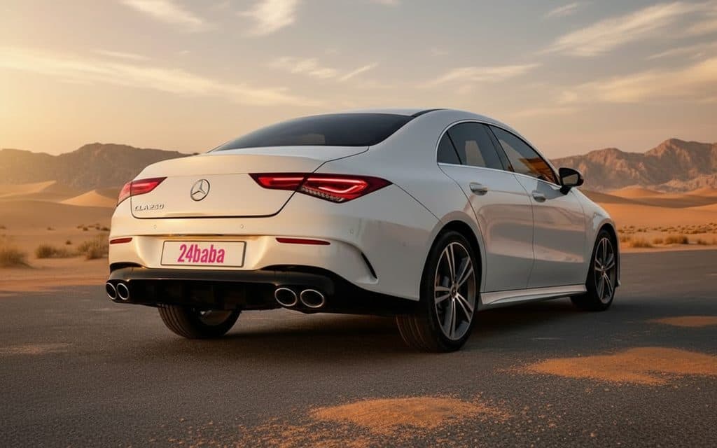 Mercedes Cla250 2021 White rear view showing taillights – rental in Dubai
