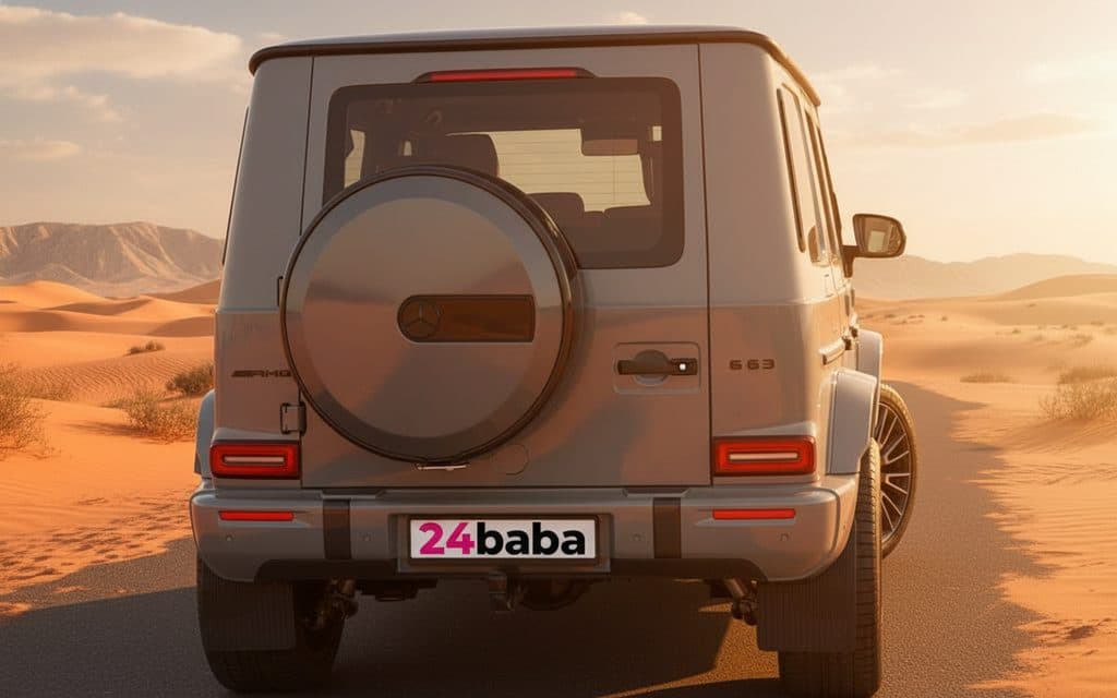 Mercedes G63 2025 Grey rear view showing taillights – rental in Dubai