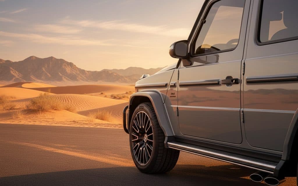 Mercedes G63 2025 Grey side profile – rental in Dubai