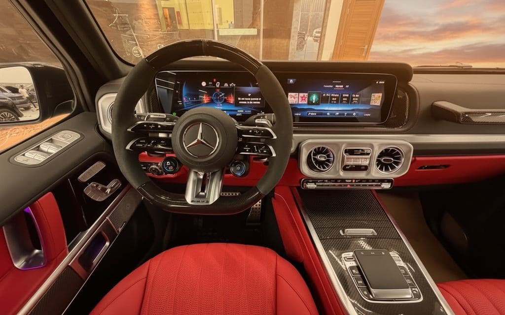 Mercedes G63 2025 interior view showing trim – rental in Dubai