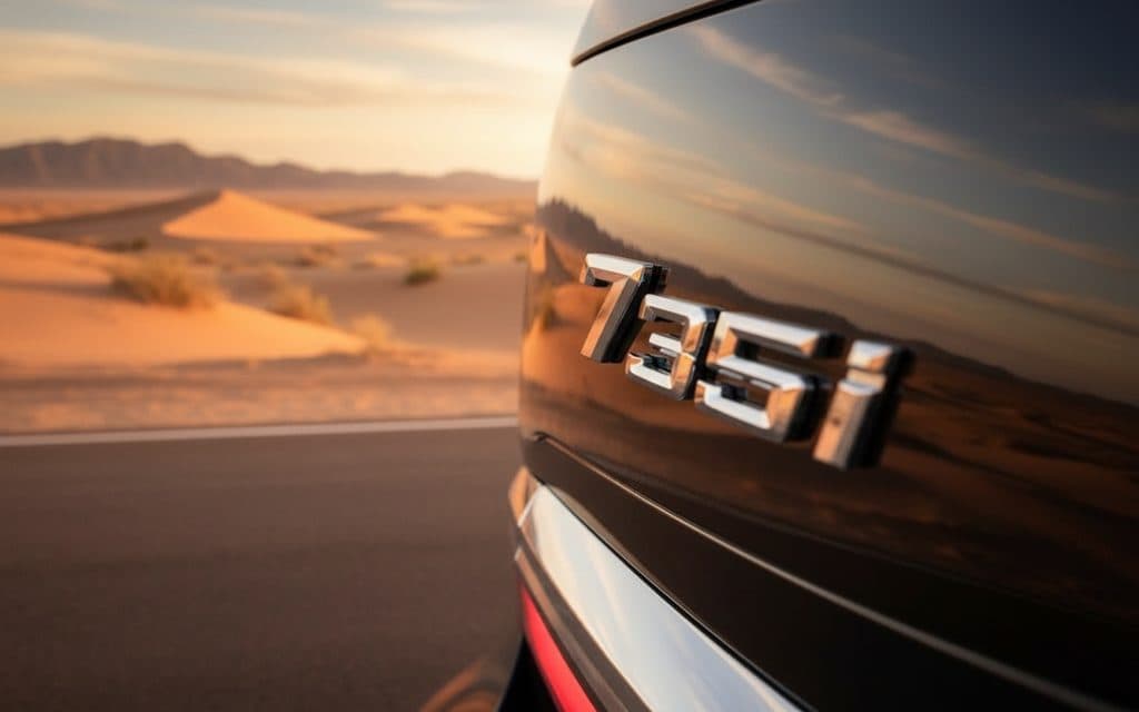 Bmw 735 2024 Black rear view showing taillights – rental in Dubai