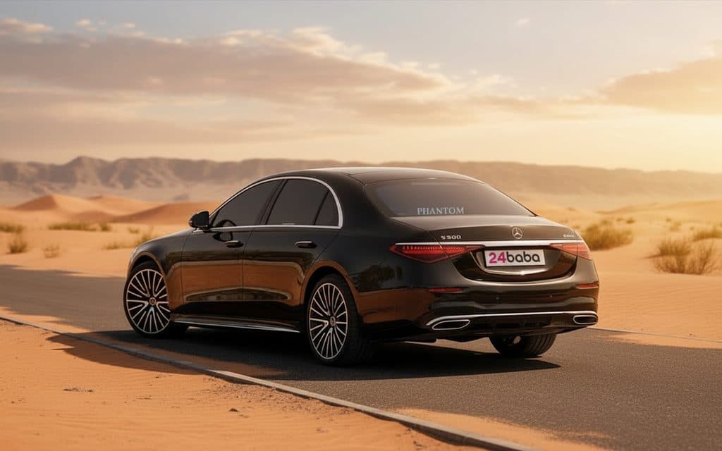 Mercedes S500 2021 Black rear view showing taillights – rental in Dubai
