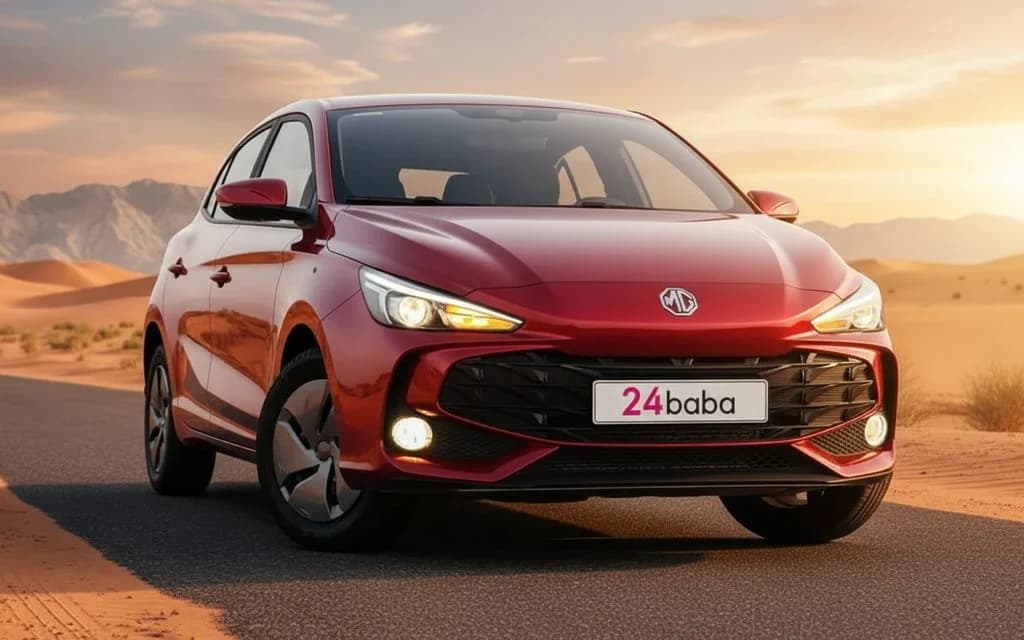Mg 3 2025 Red front view with headlights – rental in Dubai