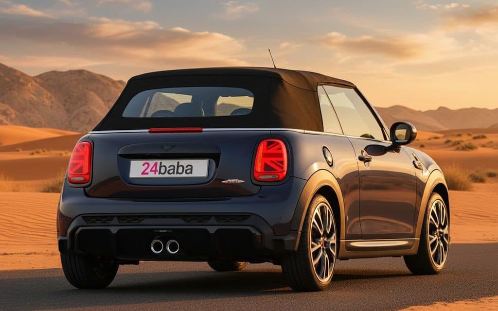 Mini Cooper 2022 Black rear view showing taillights – rental in Dubai
